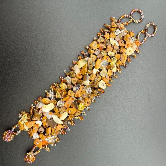 Handmade Artisan Bracelet Natural Stone Chunky Beaded Design Unique Earthy Tones - Picture 1 of 11